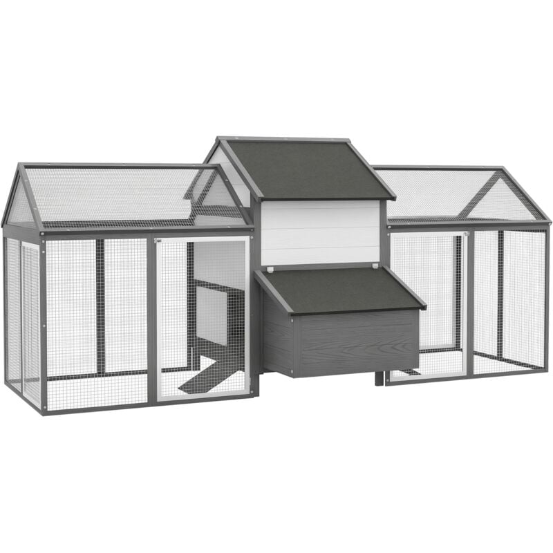 Pawhut - Poulailler en bois 2 enclos modulables niche pondoir gris