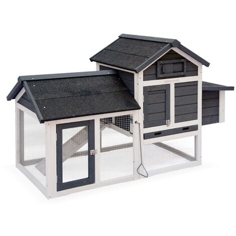 Poulailler en bois anthracite GALINETTE, 3 poules, cage à poule avec enclos