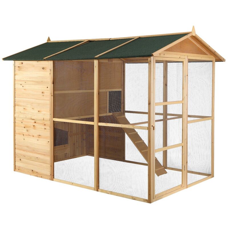 VENTE UNIQUE Vente-Unique ? Poulailler en bois naturel pour 10 poules ? Dimensions L. 266 x P. 174 x H. 205 cm ? Enclos s&eacute;curis&eacute; avec tiroir &agrave; d&eacute;jections