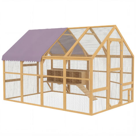 Poulailler en bois avec enclos, verrou de sécurité, porte, 4 pondoirs, pour 8 à 12 poules, dimensions approximatives : 2,8 x 1,8 x 1,9 m, jaune
