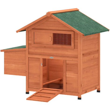 Poulailler en bois avec pondoir, toit imperméable, bac extractible, 2 perchoirs, rampe, fenêtre, pour 2 poules, canards, orange