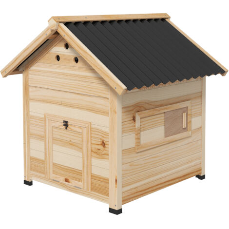 Poulailler en bois naturel pour canards abri toit relevable double porte 78x90x92 cm