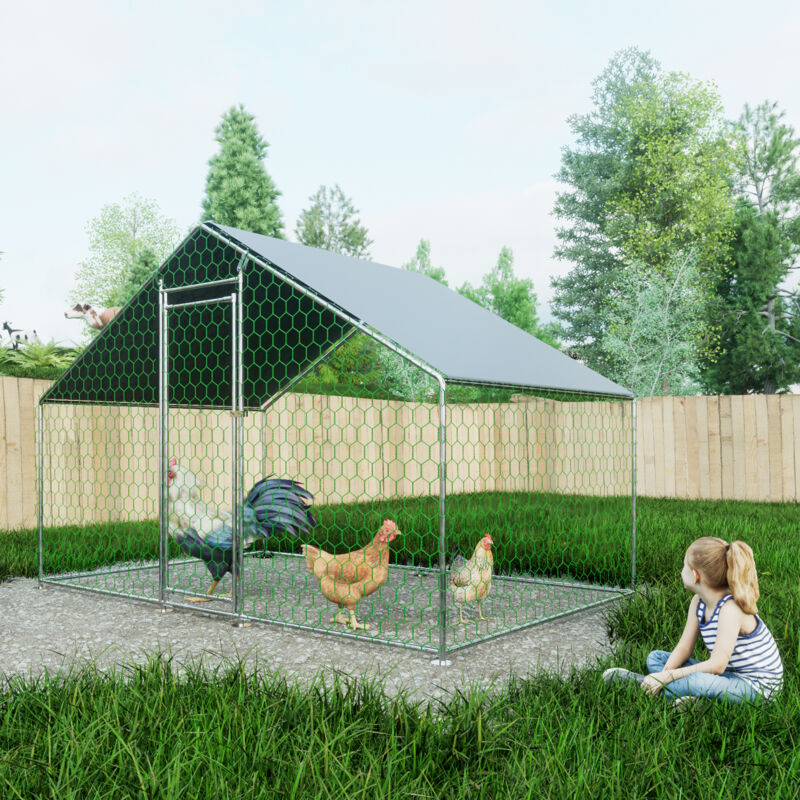 Okwish - Poulailler en liberté 3x2x2m avec fermeture de sécurité et toile pe imperméable, enclos métallique en liberté pour poulets, lapins et autres