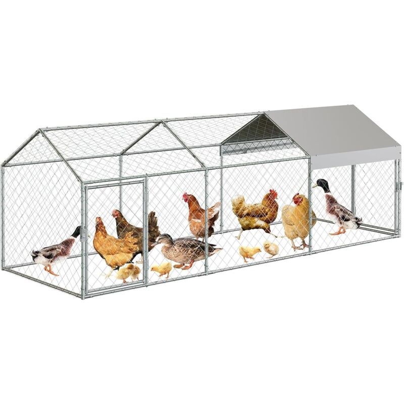 Lunsy – Enclos poulailler extérieur 3x1x1m – Acier galvanisé avec serrure – Capacité 12 à 20 poules – Grillage PVC pour protection