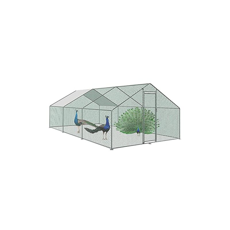 Naizy – Enclos extérieur pour poules et petits animaux – Acier galvanisé 3 x 6 x 2 m – Toit en polyéthylène étanche et UV – Serrure de sécurité