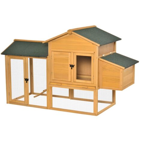 Poulailler-enclos-nichoir-poules-naines-en-bois-sapin-jaune-et-vert-168x75x103cm