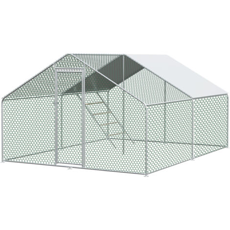 Poulailler et Enclos Extérieur en Métal 3x4x2m avec Serrure de Sécurité et Toile PE Imperméable, pour Poules, Lapins et Petits Animaux, Protection Robust