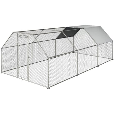 Poulailler étanche en métal galvanisé, enclos avec porte et bâche Oxford, 280 x 570 x 195 cm