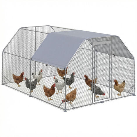 Poulailler extérieur avec parcours grillagé pour 10-12 poules 280x380x195 cm gris