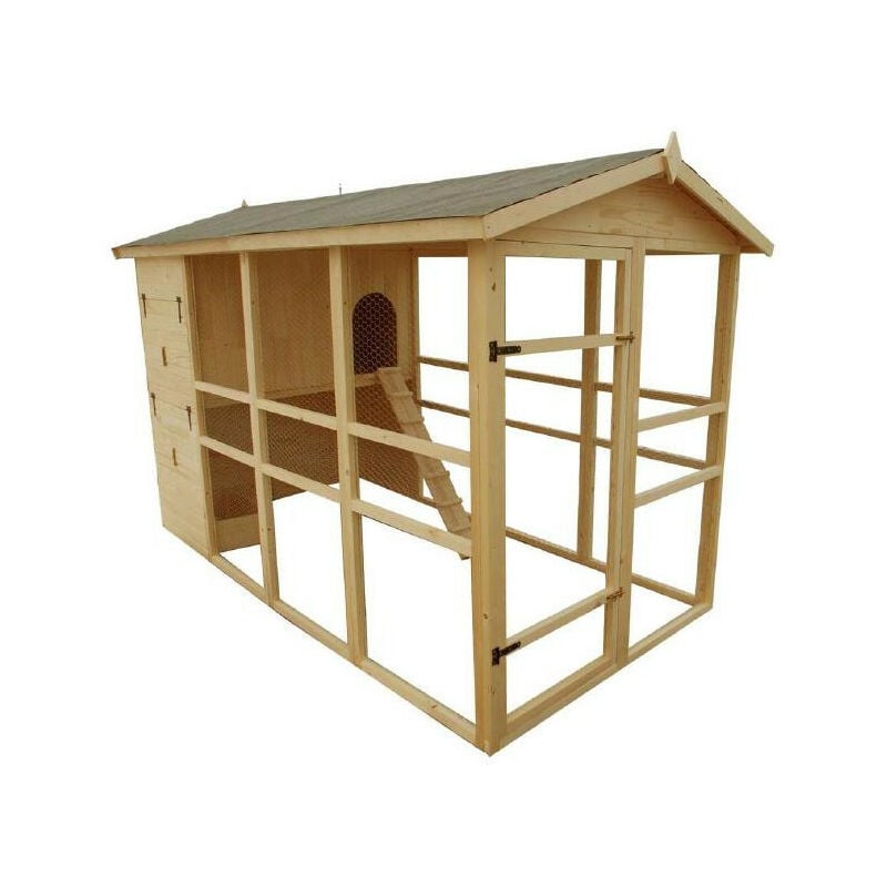 Habrita Foresta Poulailler très grande taille xxxl Haut. 204cm 6,09m2 8-12 poules toit bitumé