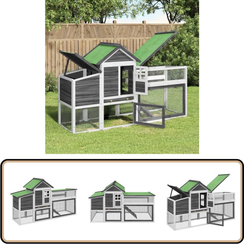 Vidaxl - Poulailler gris 186,5x58,5x113 cm bois massif de pin - Poulailler - Abri Animal - Coop Poule - Maison Poulet - Oiseau Domestique