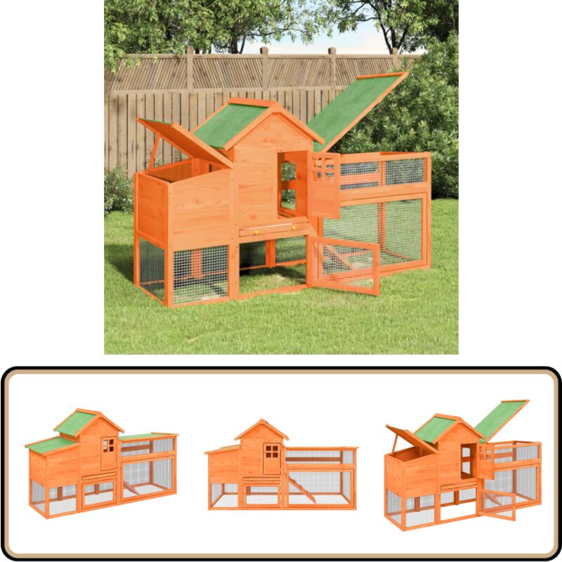 Poulailler marron 186,5x58,5x113 cm bois massif de pin - Poulailler En Bois - Abri Pour Animaux - Coop Pour Poules - Maison Pour Poules - Parc à