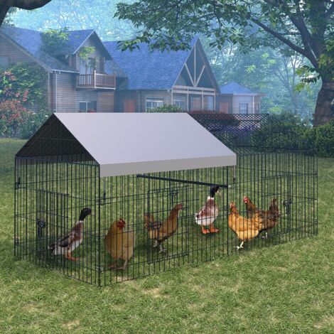 Poulailler métal 218 x 100 x 100 cm – Enclos extérieur avec bâche de toit, volière pour poules, lapins et petits animaux – Cage robuste et durable