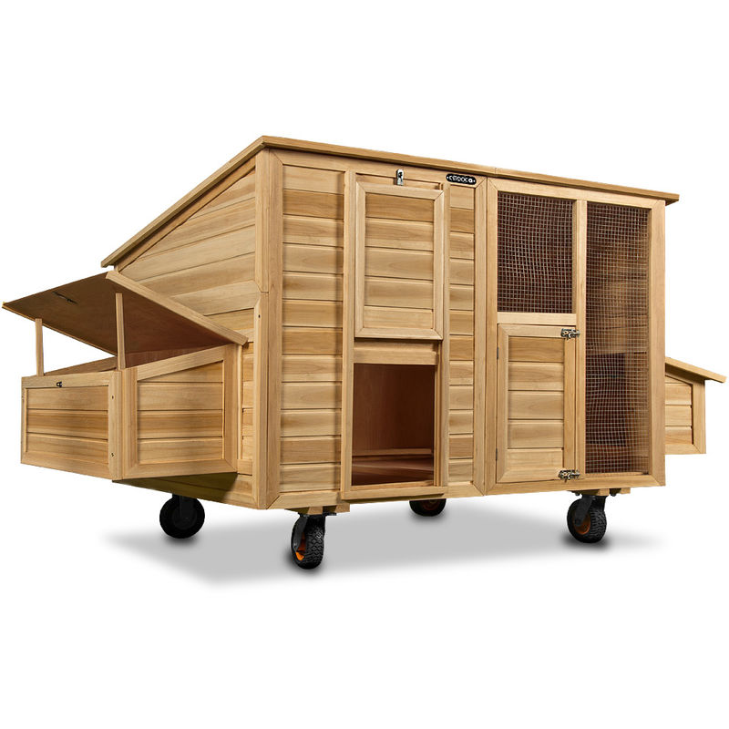 Poulailler Mobile 220x125x118 Bois Avec Roues Pondoir Nichoirs Tiroir Coulissant