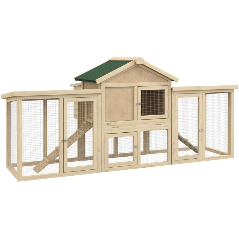 Poulailler modèle chalet multi-équipé - rampes, nichoirs, pondoirs, plateau déjection, fenêtre, portes - bois sapin pré-huilé