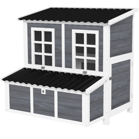 Poulailler nichoir 4-6 poules toit étanche bois épicéa plastique 100x86x100 cm gris clair