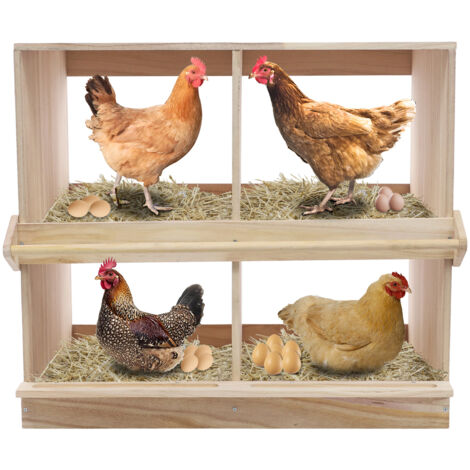 Poulailler, poulaillers en bois à 4 compartiments pour poules avec perchoirs, poulaillers de grande taille à poser au sol, sur pied ou à fixer au mur pour la ponte des œufs, 64,5 x 47,2 x 58 cm
