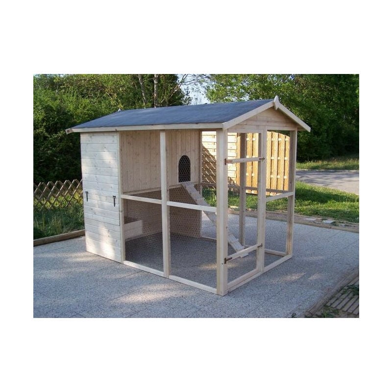 Habrita Foresta Poulailler très grande taille xxl Haut. 204cm 4,69m2 6-10 poules toit bitumé