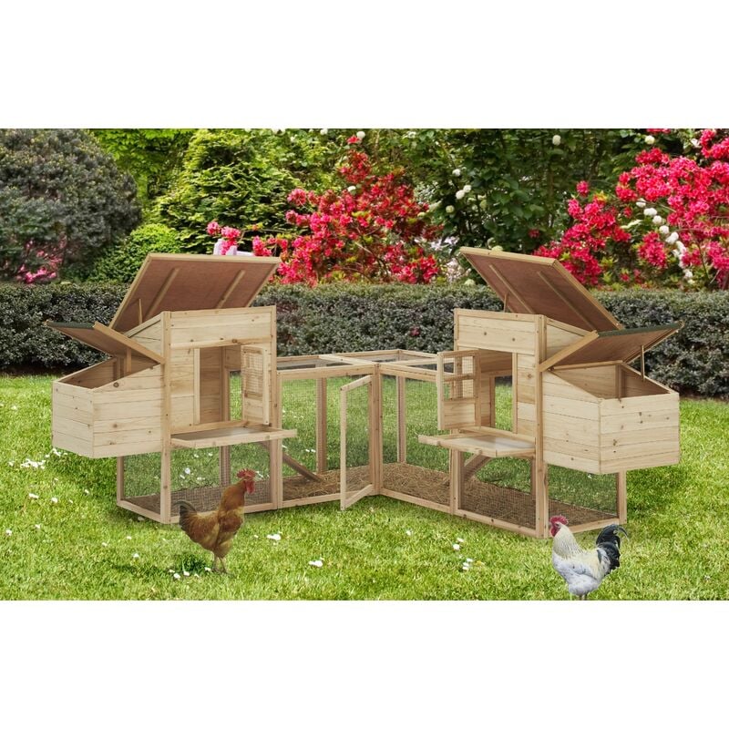 Hobag - Poulailler vip xxl - 4 poules en bois avec 2 pondoirs - en bois naturel