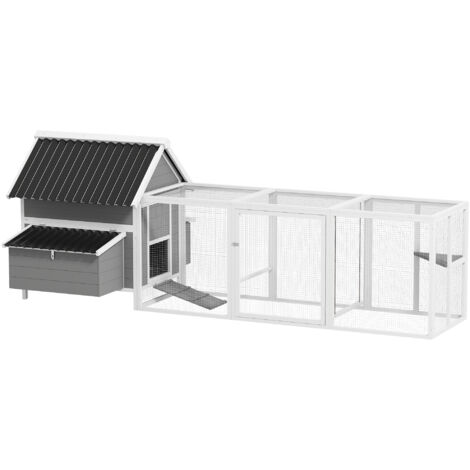 Poulailler XXL pour 7 à 10 poules, perchoirs, balançoire, fenêtres, pondoirs, grillage métallique, Gris