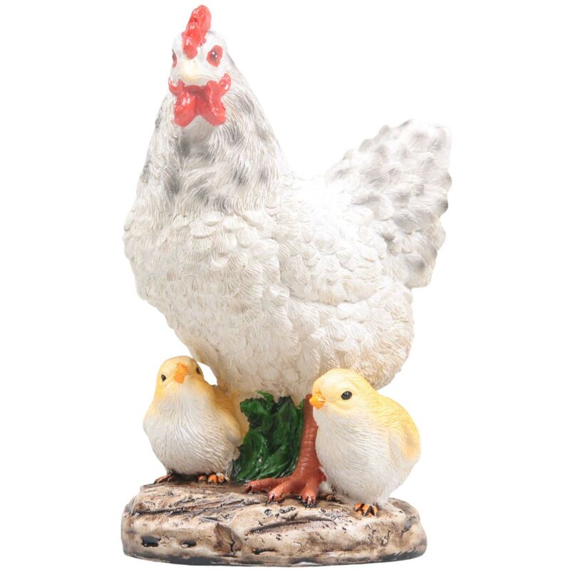 Farmwood Animals - Poule avec poussins en résine 15 x 11 x 20 cm - Blanc