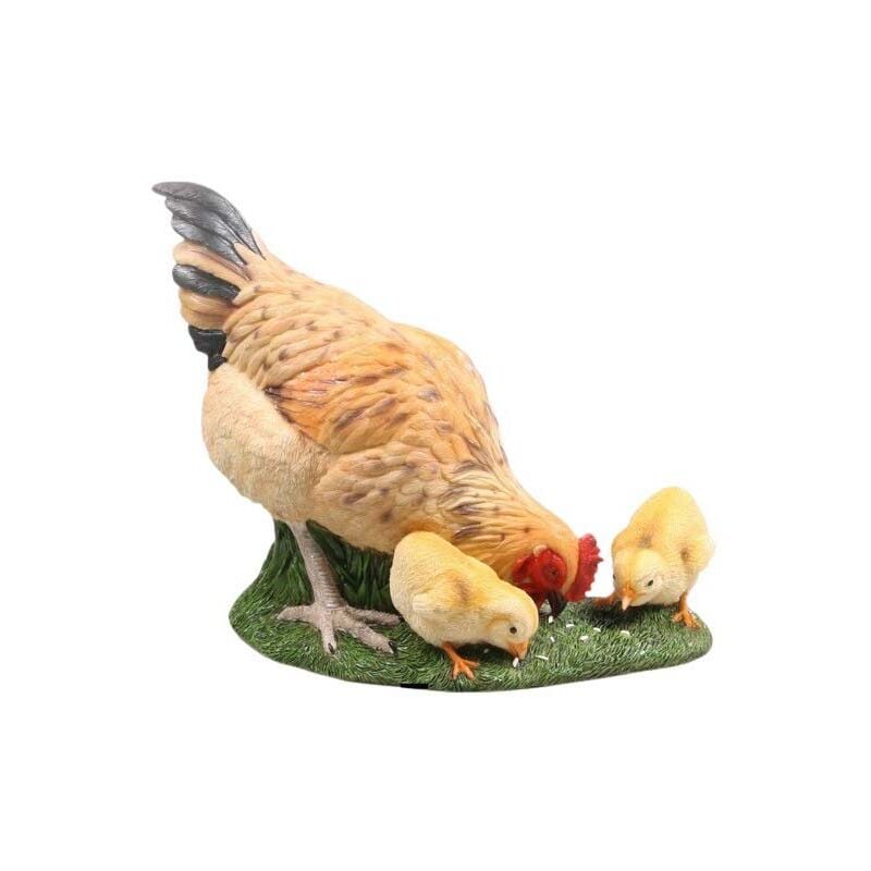 Farmwood Animals - Poule avec poussins picorants en résine 36.5 x 19 x 28.5 cm