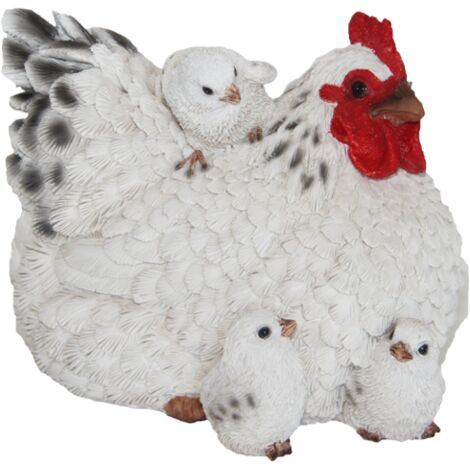 Poules couchée décorative avec poussins - Blanc - L 15 cm - Livraison gratuite