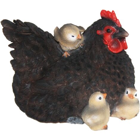Poules couchée décorative avec poussins - Noir - L 15 cm - Livraison gratuite