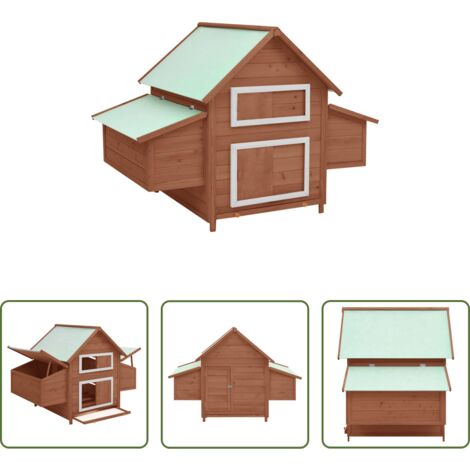Poules -  Poulailler Moka et blanc 150x96x110 cm Bois de sapin massif