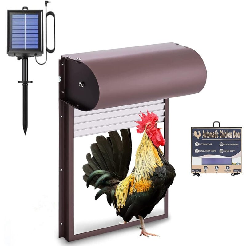 Sjlerst - Poulet Automatique Porte Poulailler Solaire Powerd Métal Rideau Roulant Poulailler Porte avec Minuterie pour Poulet Canard Volaille Poulet