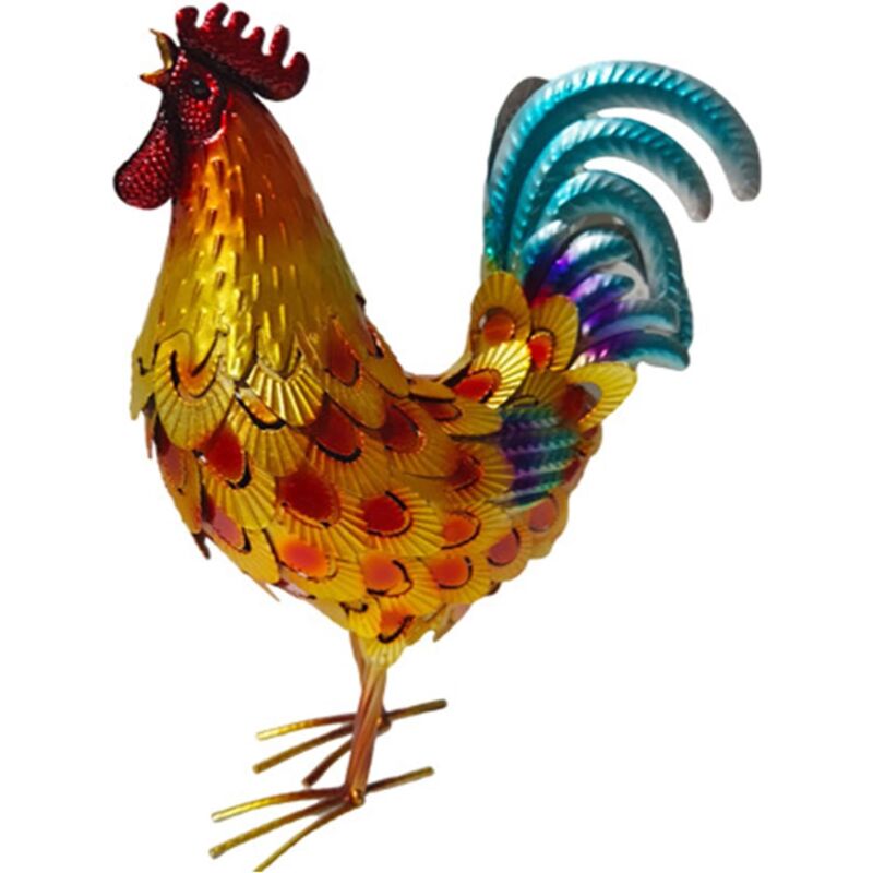 Poulet en métal - Décoration de pelouse - Coq en métal - Pour l'extérieur, le patio, l'arrière-cour et la décoration de la maison (couleur dorée)