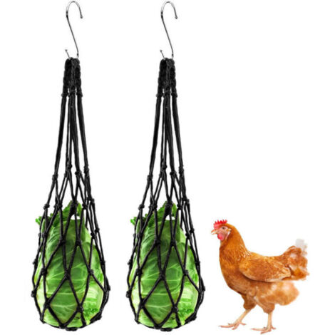 Poulet Sac de Maille d'alimentation Légumes Brochette Porte Fruits Mangeoire Fruits Légumes Poulet pour Canards Oiseaux Lapins Perroquet(2 sacs noirs)