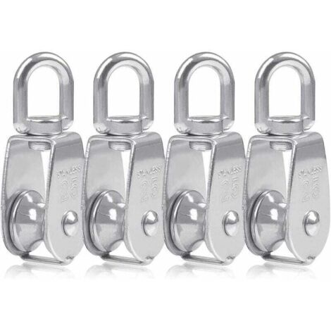 Poulie 4 pièces poulie M25 pour Cordes poulie en Acier Inoxydable Blocs coquilles Rouleau de poulie pour Cordes capacité de Charge d'utilisation intérieure et extérieure 150 kg 8.532cm (Argent)