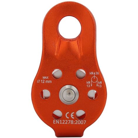 Poulie à corde pivotante en alliage d'aluminium 26KN pour corde de 12mm - Bloc de poulie robuste orange