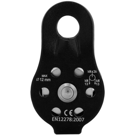 Poulie à corde pivotante en alliage d'aluminium 26KN pour corde de 12mm - Noir