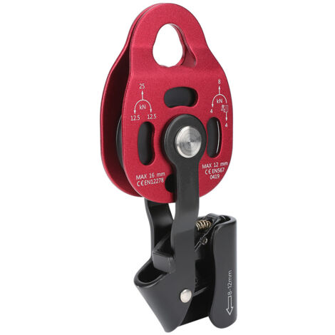 Poulie à corde pivotante en aluminium robuste 4KN pour cordes de 8-12mm, idéale pour l'escalade et les activités en extérieur.