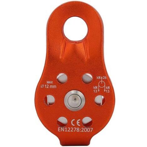 Poulie de câble en alliage d'aluminium 26 kN, poulie d'escalade, poulie robuste pour corde simple de 12 mm (orange)