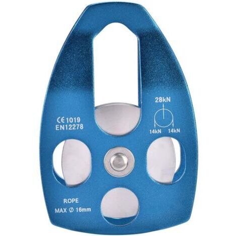 Poulie de câble en alliage d'aluminium 28 kN, poulie robuste pour corde simple de 16 mm (bleue)
