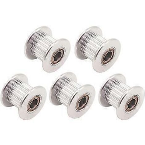 Poulie de renvoi en aluminium 2 GT GT2, 20 dents, alésage 3 mm ou 5 mm, pour imprimante 3D, courroie de distribution de 6 mm ou 10 mm de largeur (lot de 5) (10 mm - 20 dents - alésage 5 mm, avec