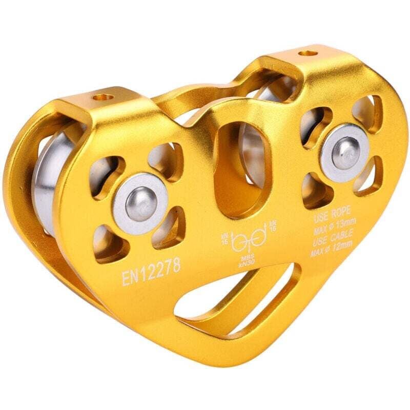 Image of Poulie Double 30KN Équipement Escalade Tyrolienne Chariot Câble Sauvetage Extérieur