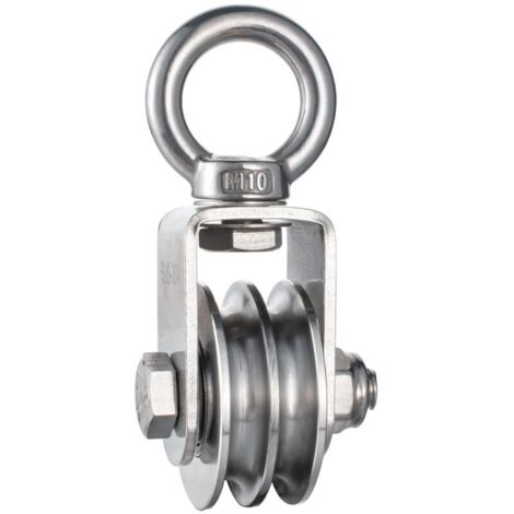 Poulie double à câble robuste en acier inoxydable avec roulements internes. poulie simple pivotante pour systèmes de levage à poulie. capacité de 1100 lb. (1 paquet)