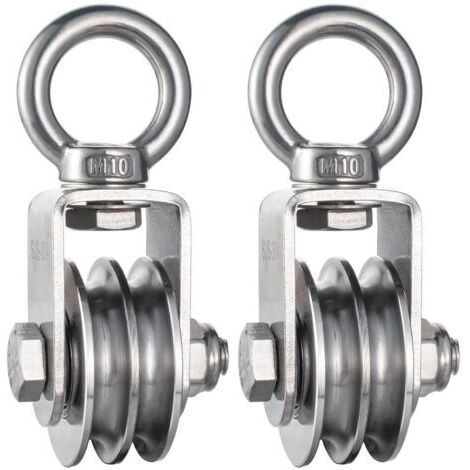 Poulie double à câble robuste en acier inoxydable avec roulements internes, poulie simple pivotante pour systèmes de levage à poulie, capacité de 1100 lb, (2 paquet)