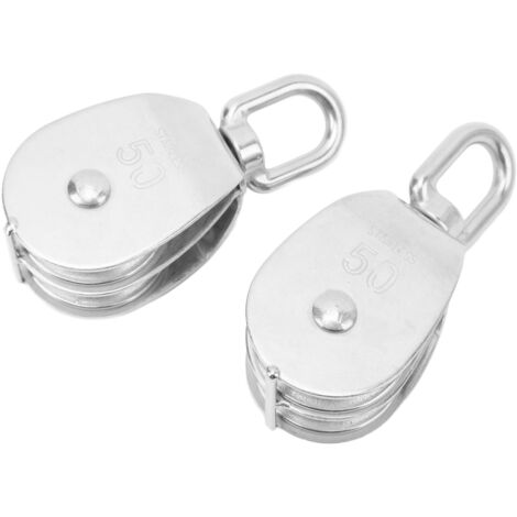 Poulie Double en Acier Inoxydable M50, Capacité 400KG pour Levage de Charges Lourdes et Câbles Métalliques