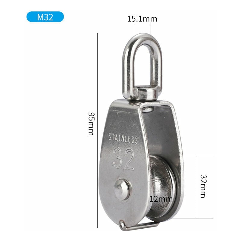 Poulie M32 Pivotant en Acier Inoxydable 304, M32 Seul Poulie Bloc,Poulie de Levage Capacité de Chargement