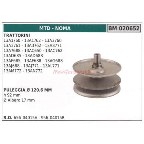 Poulie pour tracteur de pelouse tondeuse 13A1760 13A1762 MTD 020652