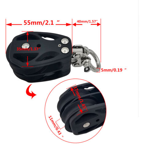 Poulie rotative double roue en nylon noir (35 mm) pour Pilates, bateaux, yachts et kayaks. Accessoires de Pilates.
