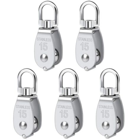 Poulie Simple Pivotante 5 Pièces M15 Poulie Simple en Acier Inoxydable Robuste Poulie Simple Bloc Lisse Rouleau de Chargement 35 KG