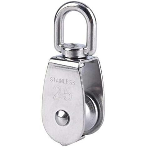 Poulie simple pivotante M25 en acier inoxydable, charge maximale de 150 kg pour câble de levage - Emballage individuel, argent