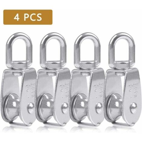 Poulie Simple Poulie pour Cable 15MM Acier INOX, Poulie Escalade Poulie Rouleau de Chargement, Poulie de Levage Capacité 35kg - 4pcs Argent