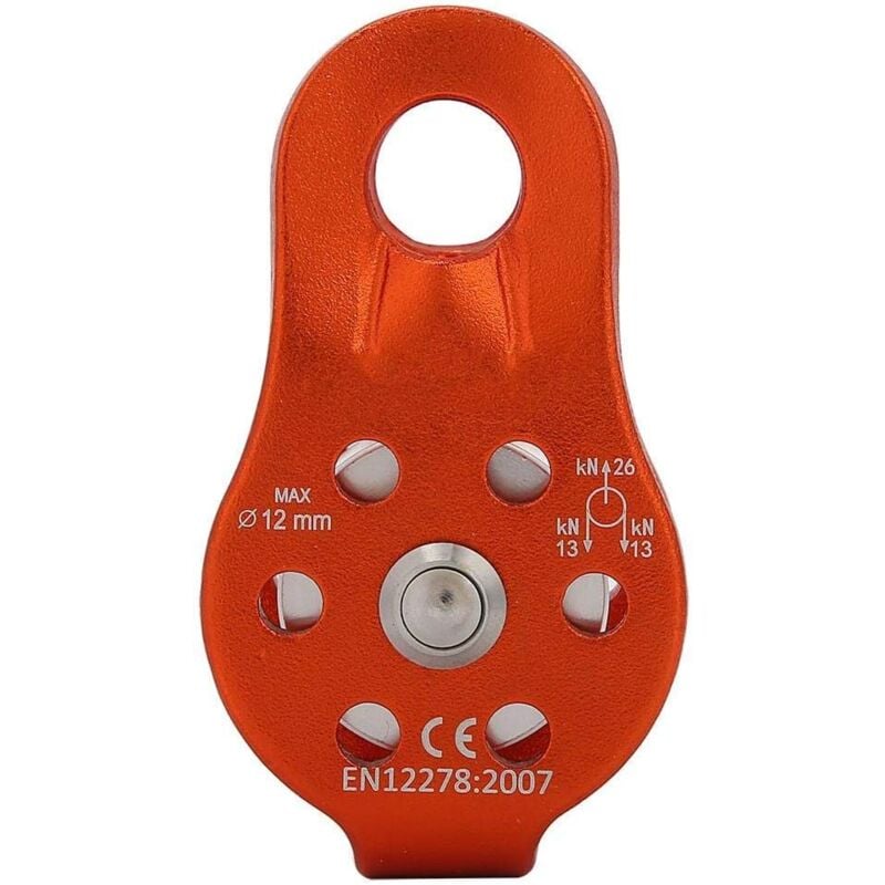 Poulie Tyrolienne, 26KN Poulie Escalade en Alliage d'Aluminium Bloc de Poulie à Corde Simple Robuste pour Corde de 12 mm Escalade(Orange)
